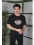 Unisex Baskılı Oversize T-Shirt - Siyah 3