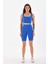 Mavi Toparlayıcı Spor Fitilli Crop - Biker Tayt Takım 2