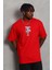 Unisex Oversize Baskılı Bisiklet Yaka T-Shirt - Kırmızı 1