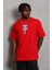 Unisex Oversize Baskılı Bisiklet Yaka T-Shirt - Kırmızı 2