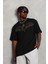 Unisex Oversize Taşlı Bisiklet Yaka T-Shirt - Siyah 2
