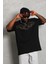 Unisex Oversize Taşlı Bisiklet Yaka T-Shirt - Siyah 3