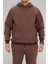 Erkek Kahverengi Oversize Kapüşonlu Sweatshirt 3 Iplik Şardonlu Kanguru Cepli 1