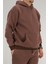 Erkek Kahverengi Oversize Kapüşonlu Sweatshirt 3 Iplik Şardonlu Kanguru Cepli 2