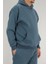 Erkek Petrol Mavisi Oversize Kapüşonlu Sweatshirt 3 Iplik Şardonlu Kanguru Cepli 2