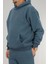 Erkek Petrol Mavisi Oversize Kapüşonlu Sweatshirt 3 Iplik Şardonlu Kanguru Cepli 3