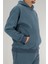 Erkek Petrol Mavisi Oversize Kapüşonlu Sweatshirt 3 Iplik Şardonlu Kanguru Cepli 5