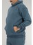 Erkek Petrol Mavisi Oversize Kapüşonlu Sweatshirt 3 Iplik Şardonlu Kanguru Cepli 6
