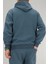 Erkek Petrol Mavisi Oversize Kapüşonlu Sweatshirt 3 Iplik Şardonlu Kanguru Cepli 7