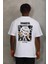 Unisex Oversize Baskılı Bisiklet Yaka T-Shirt - Beyaz 5