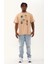 Unisex Oversize Baskılı Bisiklet Yaka T-Shirt - Bej 4