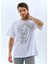 Unisex Oversize Taşlı Bisiklet Yaka T-Shirt - Beyaz 6