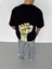 Unisex Bisiklet Yaka Baskılı Oversize T-Shirt - Siyah 2