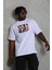 Unisex Oversize Baskılı Bisiklet Yaka T-Shirt - Beyaz 1
