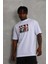 Unisex Oversize Baskılı Bisiklet Yaka T-Shirt - Beyaz 2