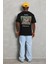 Unisex Oversize Baskılı Bisiklet Yaka T-Shirt - Siyah 4