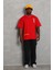Unisex Oversize Baskılı Bisiklet Yaka T-Shirt - Kırmızı 3