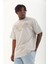 Unisex Oversize Taşlı Bisiklet Yaka T-Shirt - Gri 2