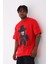 Unisex Oversize Baskılı Bisiklet Yaka T-Shirt - Kırmızı 2