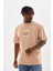 Unisex Baskılı Oversize T-Shirt - Bej 3