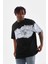 Unisex Bisiklet Yaka Baskılı Oversize T-Shirt - Siyah 3