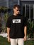 Unisex Bisiklet Yaka Baskılı Oversize T-Shirt - Siyah 1