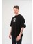 Unisex Bisiklet Yaka Baskılı Oversize T-Shirt - Siyah 2