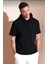 Unisex Kapşonlu Kısa Kol Düz Oversize T-Shirt - Siyah 5
