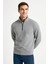 Erkek Dik Yaka Sweatshirt Dik Yaka Yarım Fermuarlı 3 Iplik Şardonlu Pamuk Kumaş - Gri 1
