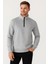 Erkek Dik Yaka Sweatshirt Dik Yaka Yarım Fermuarlı 3 Iplik Şardonlu Pamuk Kumaş - Gri 3
