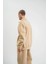 Unisex Double Oversize Patlı Yaka Sweatshirt - Bej 2