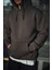Üç Iplik Penye Kapşonlu Basic Sweatshirt - Füme 1