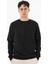 Erkek Siyah Sweatshirt Bisiklet Yaka Rahat Kalıp 3 Iplik Şardonlu 2
