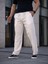 Erkek Keten Cepli Çıma Dikişli Jogger Buggy Pantalon Rahat Kalıp - Beyaz 4