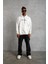 Erkek Oversize Üç Iplik Şardonlu Kapüşonlu Sweatshirt – Beyaz “other Lives” Ön ve Arka Baskılı, Kanguru Cepli, Ribanalı Rahat Kışlık Model Beyaz 3