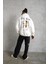 Erkek Oversize Üç Iplik Şardonlu Kapüşonlu Sweatshirt – Beyaz “other Lives” Ön ve Arka Baskılı, Kanguru Cepli, Ribanalı Rahat Kışlık Model Beyaz 4