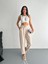 Kadın Yüksel Bel Beli Bağcıklı Rahat Boru Paça Pantalon - Kırık Beyaz 2