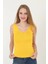 Kadın V Yaka Fırfır Detay Crop - Sarı -Vlmr 1