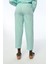 Kadın Rahat Kalıp Beli Lastikli Kabartma Desenli Mint Renk Pantolon 2