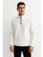 Erkek Dik Yaka Sweatshirt Dik Yaka Yarım Fermuarlı 3 Iplik Şardonlu Pamuk Kumaş - Beyaz 1