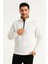 Erkek Dik Yaka Sweatshirt Dik Yaka Yarım Fermuarlı 3 Iplik Şardonlu Pamuk Kumaş - Beyaz 2