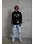 Erkek Baskılı Kapüşonlu Sweatshirt - Siyah 4