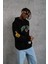 Erkek Baskılı Kapüşonlu Sweatshirt - Siyah 5