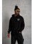Unisex Kapşonlu Baskılı Sweetshirt - Siyah 1