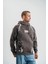 Double Oversize Kapşonlu Şimşek Pano Baskılı Sweatshirt - Füme 1