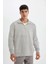 Unisex Uzun Kol Yarım Farmuarlı Yakalı Basic Sweatshirt - Gri 2