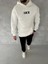Uzun Kol Kapüşonlu Göğüs Baskılı Sweatshirt - Beyaz 1