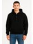 Erkek Ovarsize Kapüşonlu Swetshirt Kanguru Çepli Cıtcıtlı 3 Iplik Şardonlu Hoodie - Siyah 2