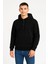 Erkek Ovarsize Kapüşonlu Swetshirt Kanguru Çepli Cıtcıtlı 3 Iplik Şardonlu Hoodie - Siyah 3