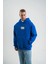 Unisex Kapşonlu Uzun Kol Patchli Nakışlı Sweatshirt - Mavi 7